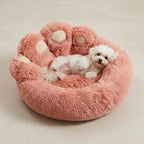 Panier pour Chien Rond en Forme de Patte en Fourrure
