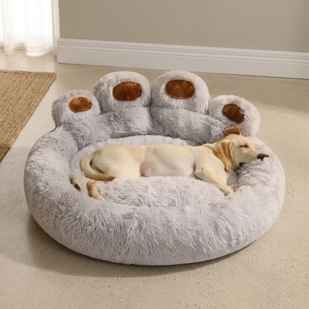 Panier pour Chien Rond en Forme de Patte en Fourrure