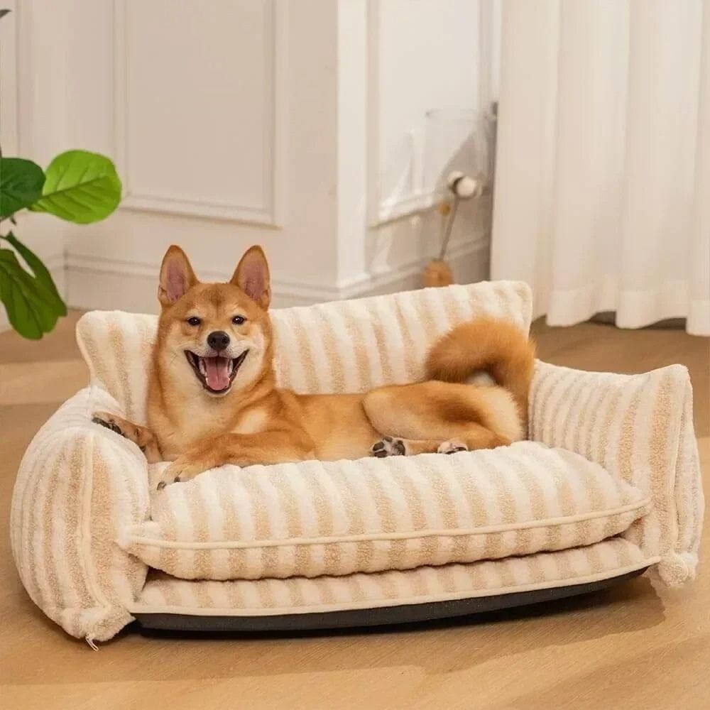 canape-orthopedique-pour-chien-rayures-beige-situation