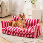 canape-orthopedique-pour-chien-rayures-rouge-situation