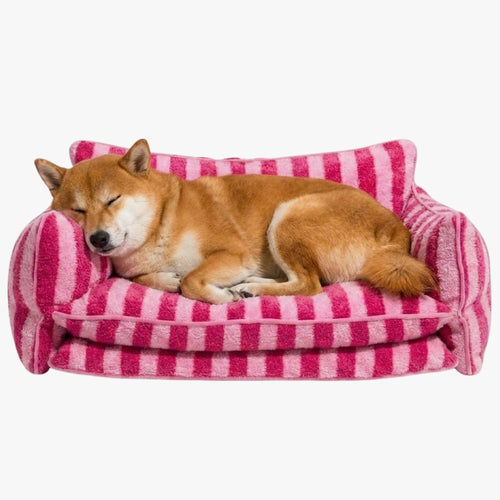 canape-orthopedique-pour-chien-rayures-rouge