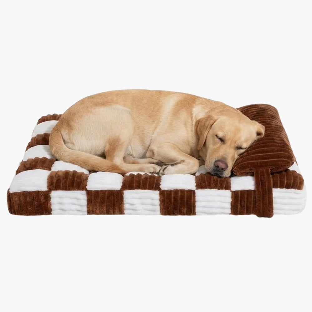 matelas-orthopedique-pour-chien-carreaux-avec-coussin-noir-marron