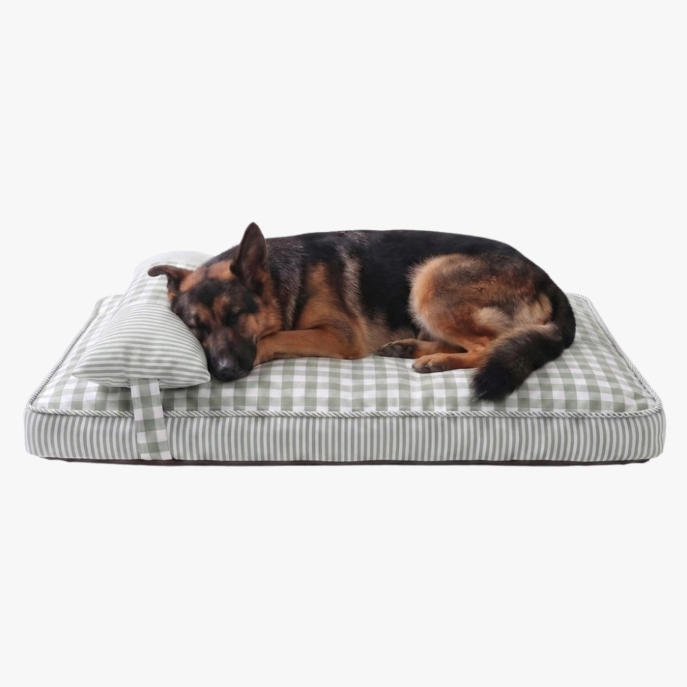matelas-pour-chien-a-carreaux-avec-coussin-vert