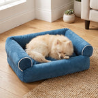panier-canape-pour-chien-moelleux-en-coton-bleu-situation