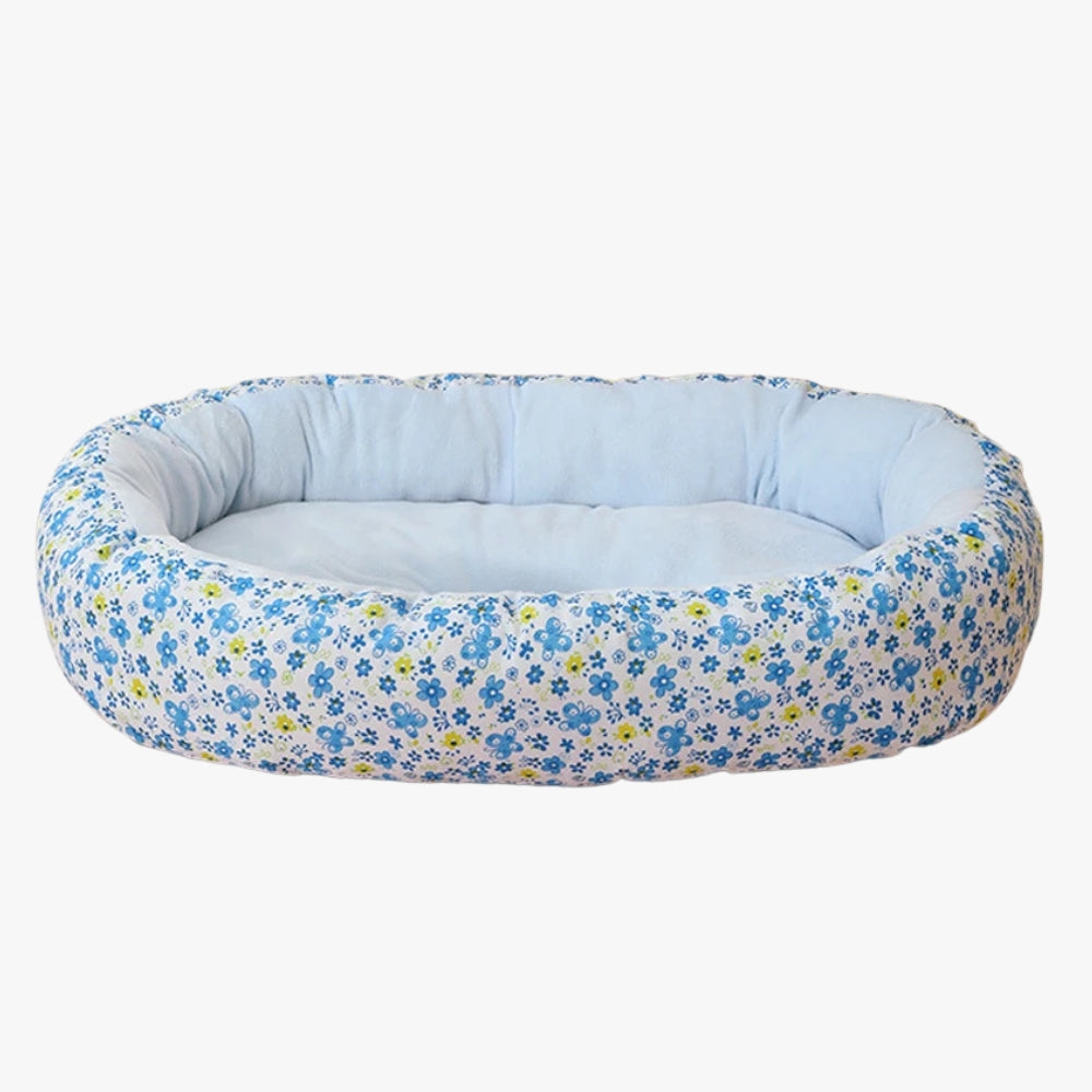 panier-pour-chien-a-fleurs-bleu-vide