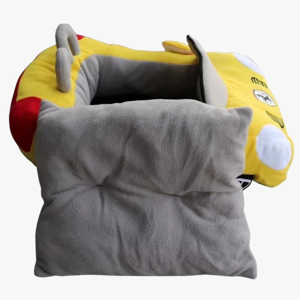 panier-pour-chien-en-forme-de-voiture-jaune-cote