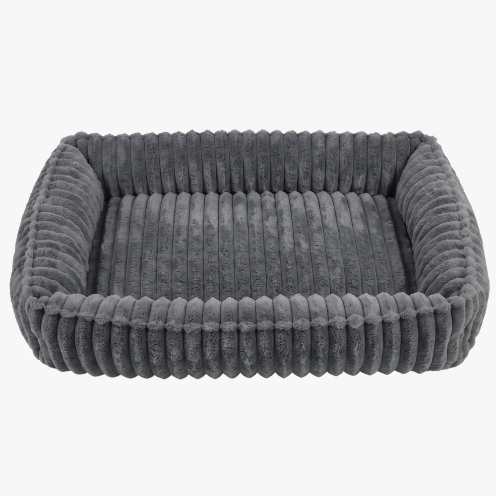 panier-pour-chien-moelleux-rectangulaire-cotele-gris-face