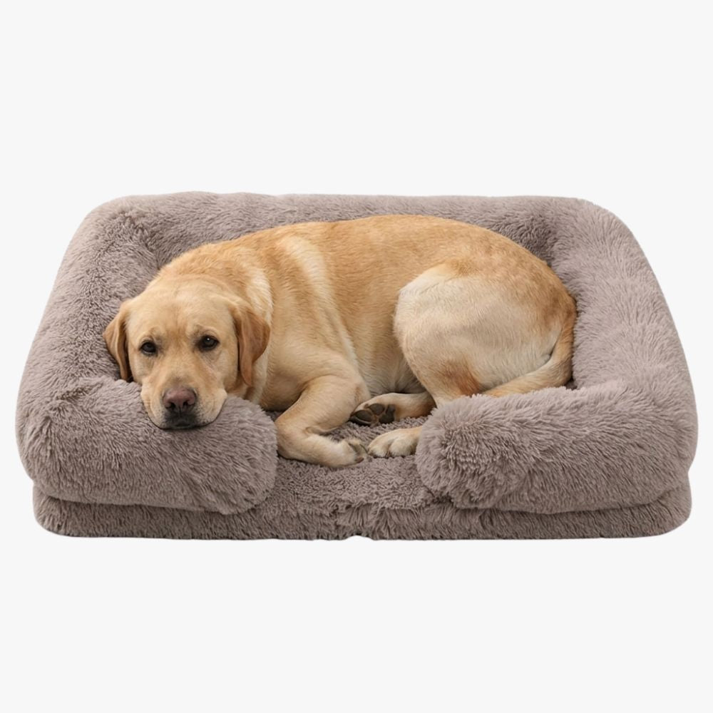 panier-pour-chien-orthopedique-a-fourrure-gris-brun