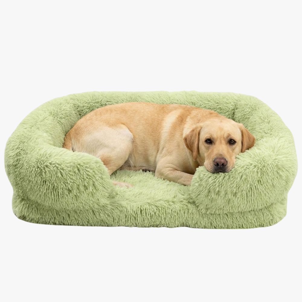 panier-pour-chien-orthopedique-a-fourrure-vert-clair