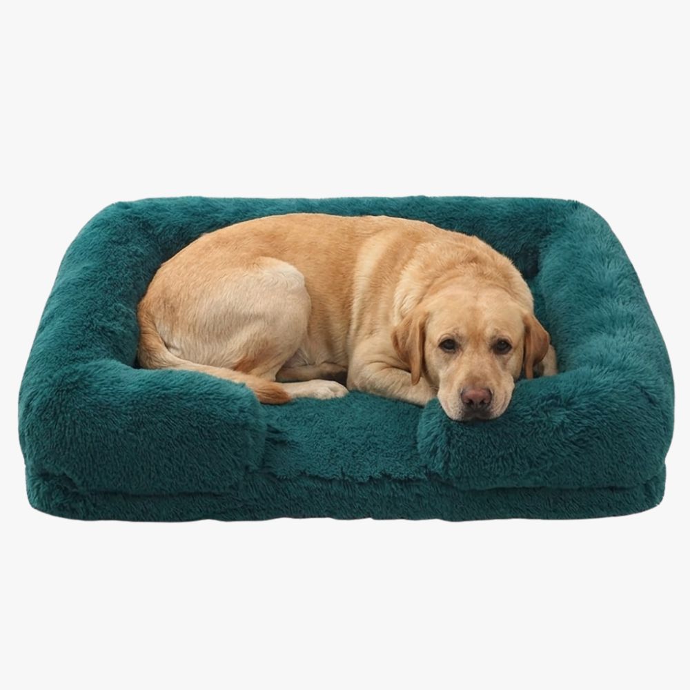 panier-pour-chien-orthopedique-a-fourrure-vert-sapin