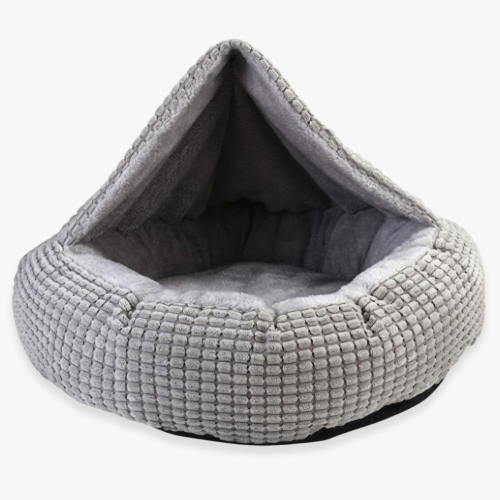 panier-pour-chien-orthopedique-anti-stress-semi-ferme-couverture-integree-gris-ouvert