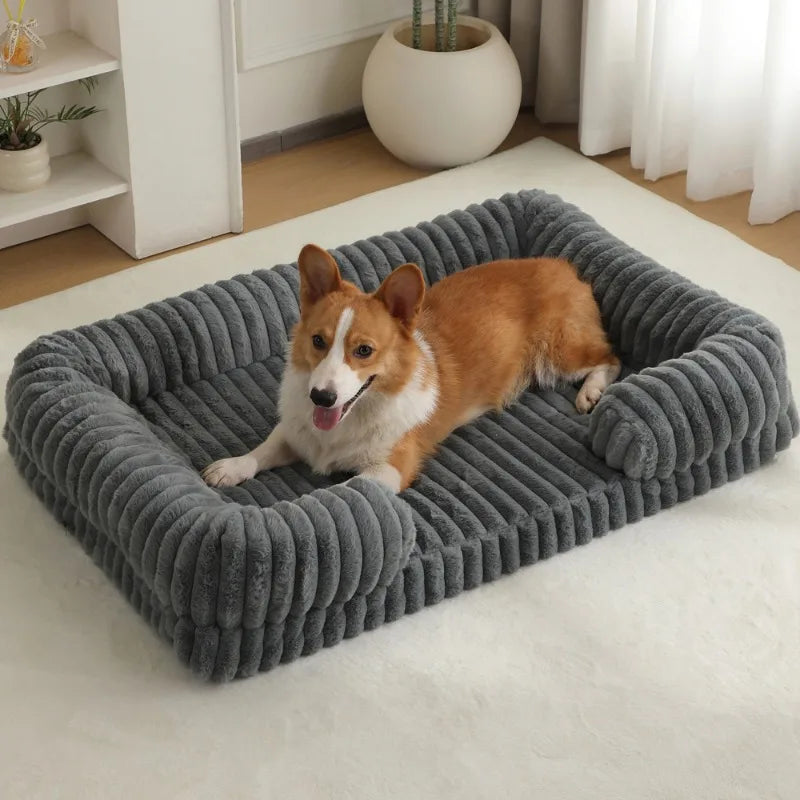 panier-pour-chien-orthopedique-rectangulaire-cotele-gris-situation