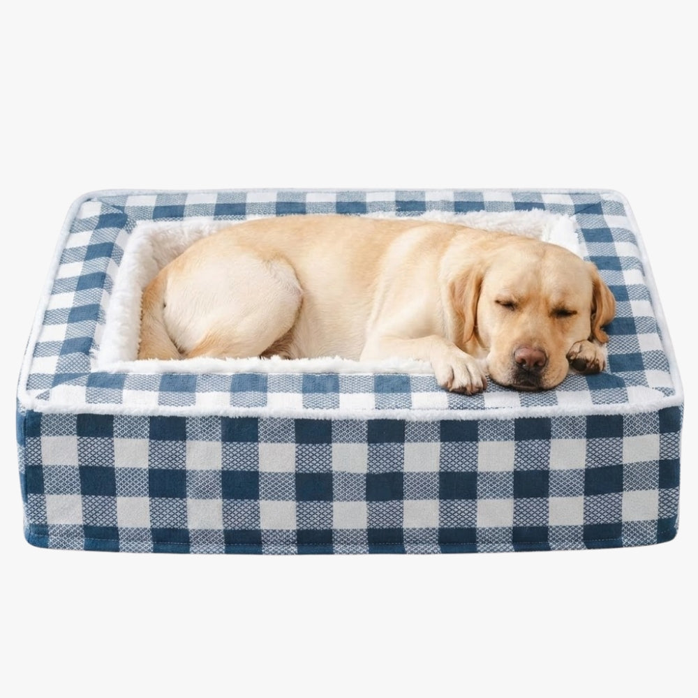 panier-pour-chien-rectangulaire-carreaux-anti-stress-interieur-fourrure-bleu