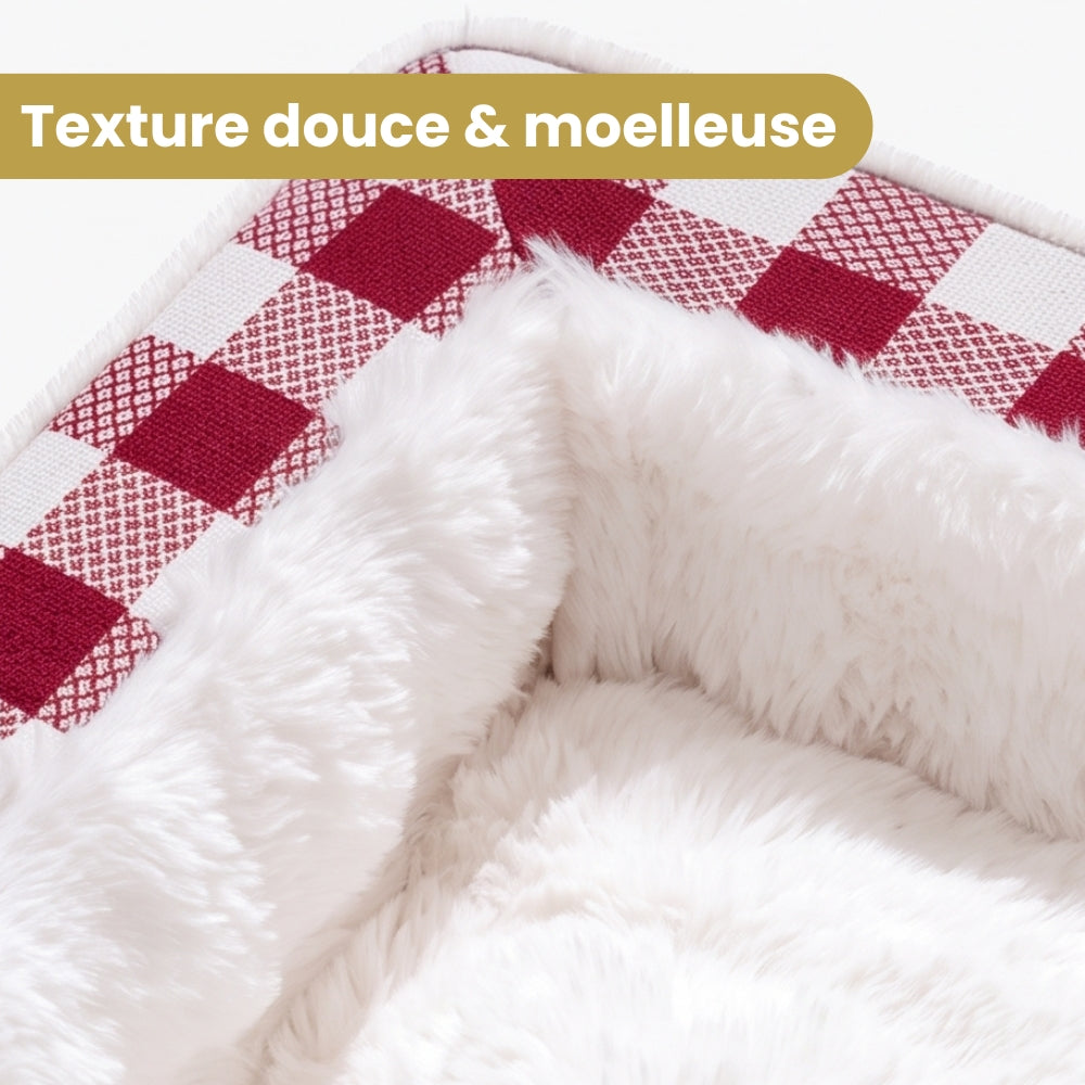 panier-pour-chien-rectangulaire-carreaux-anti-stress-interieur-fourrure-closeup-doux