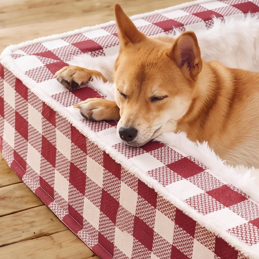 panier-pour-chien-rectangulaire-carreaux-anti-stress-interieur-fourrure-closeup