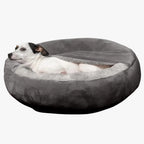 panier-pour-chien-rond-avec-couverture-gris-cote
