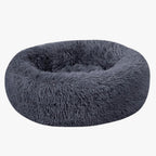 panier-pour-chien-rond-moelleux-en-fourrure-gris-fonce-face