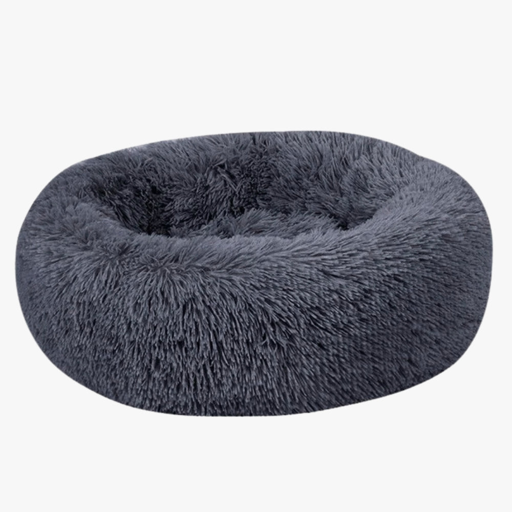 panier-pour-chien-rond-moelleux-en-fourrure-gris-fonce-face