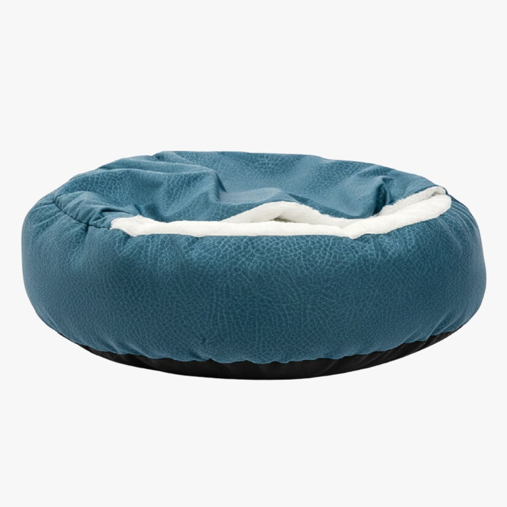 panier-pour-chien-rond-orthopedique-semi-ferme-bleu-cote