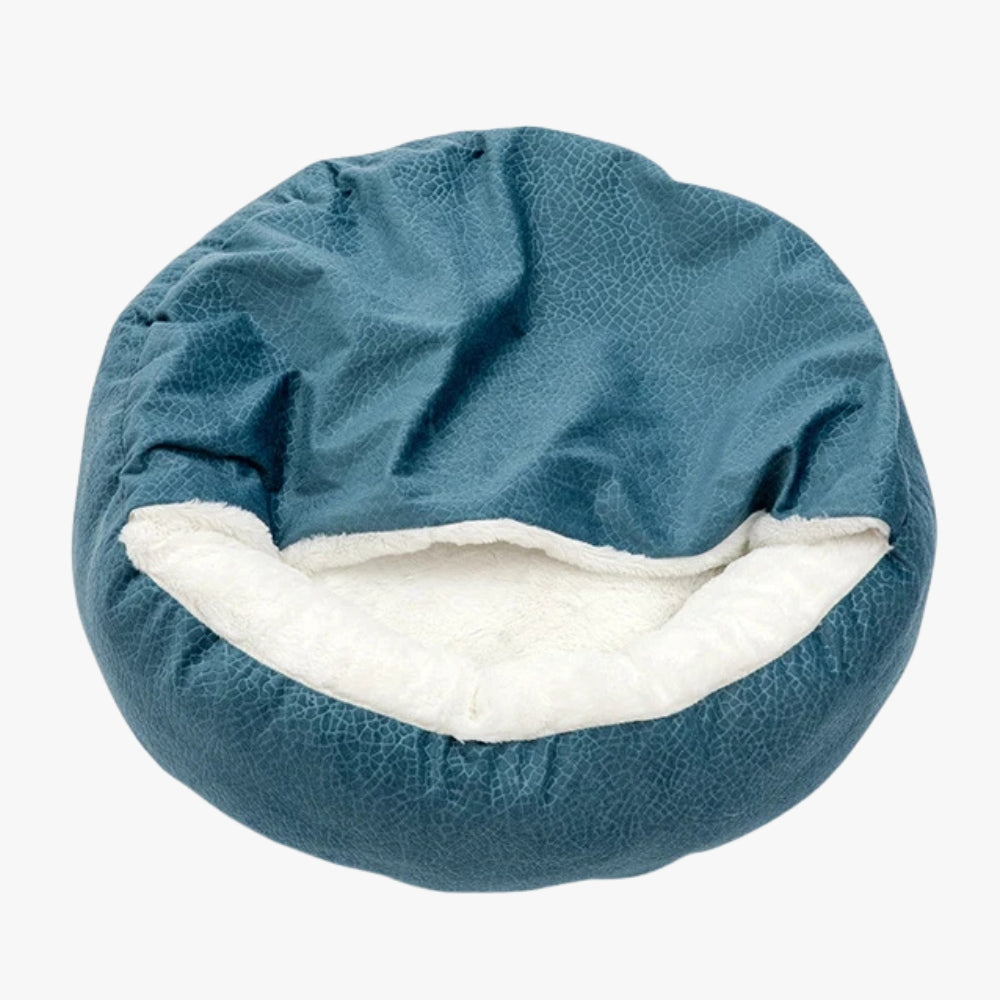 panier-pour-chien-rond-orthopedique-semi-ferme-bleu-dessus