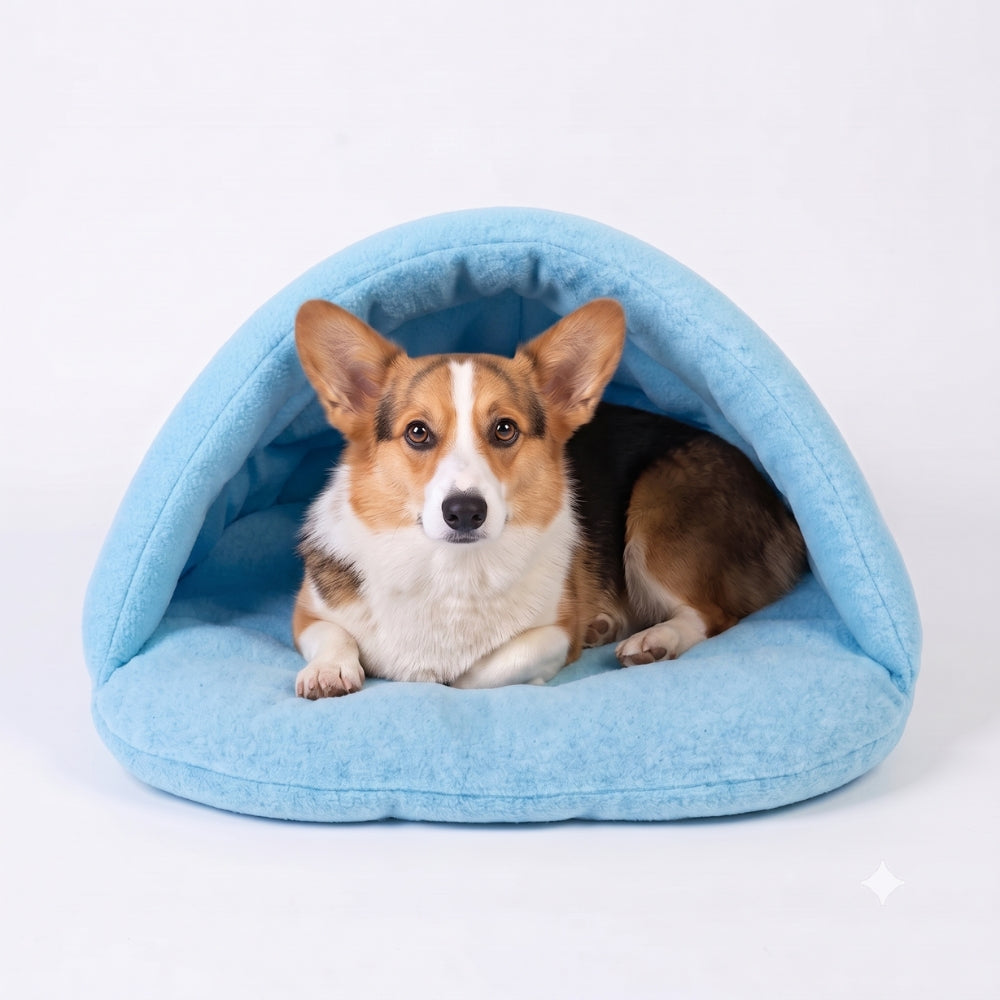 panier-pour-chien-semi-ferme-chausson-bleu