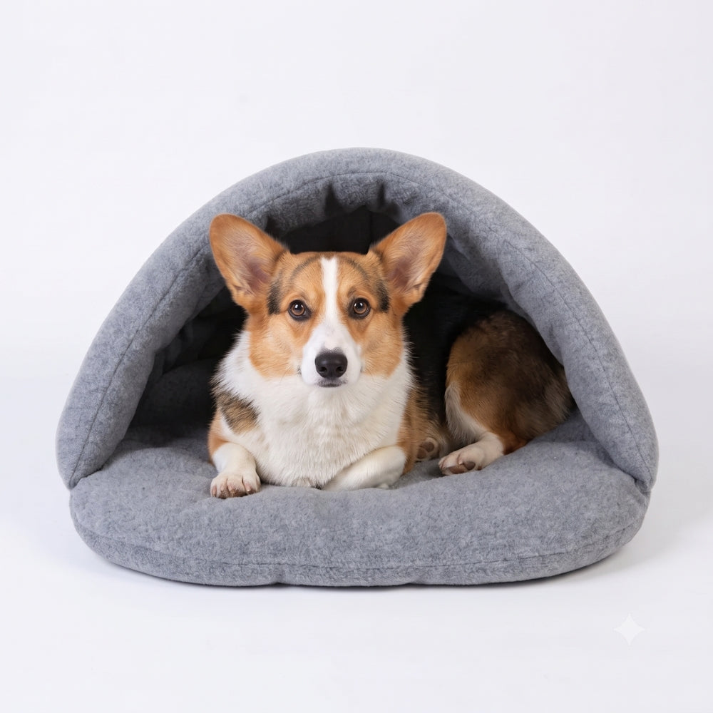 panier-pour-chien-semi-ferme-chausson-gris
