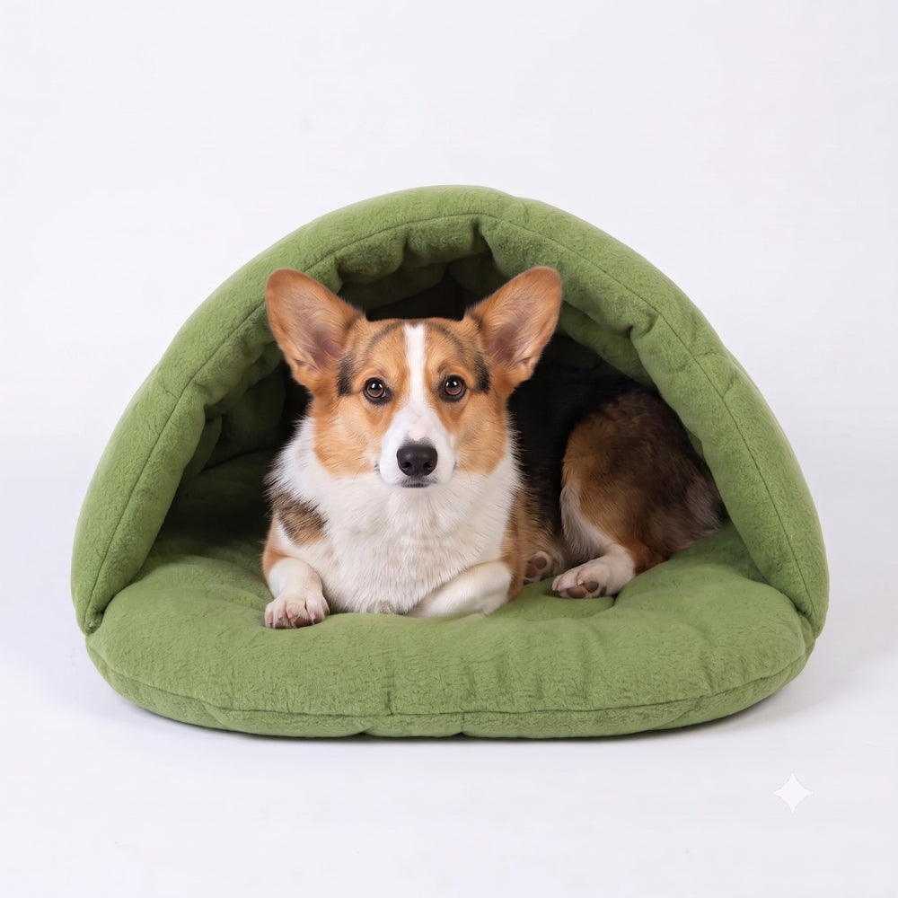 panier-pour-chien-semi-ferme-chausson-vert