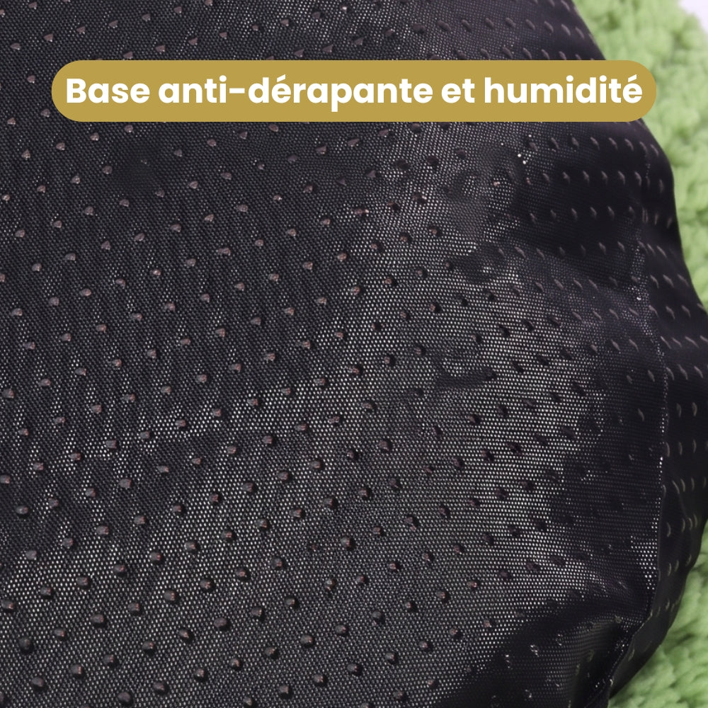 panier-pour-chien-semi-ferme-rond-grenouille-en-velours-closeup-antiderapant