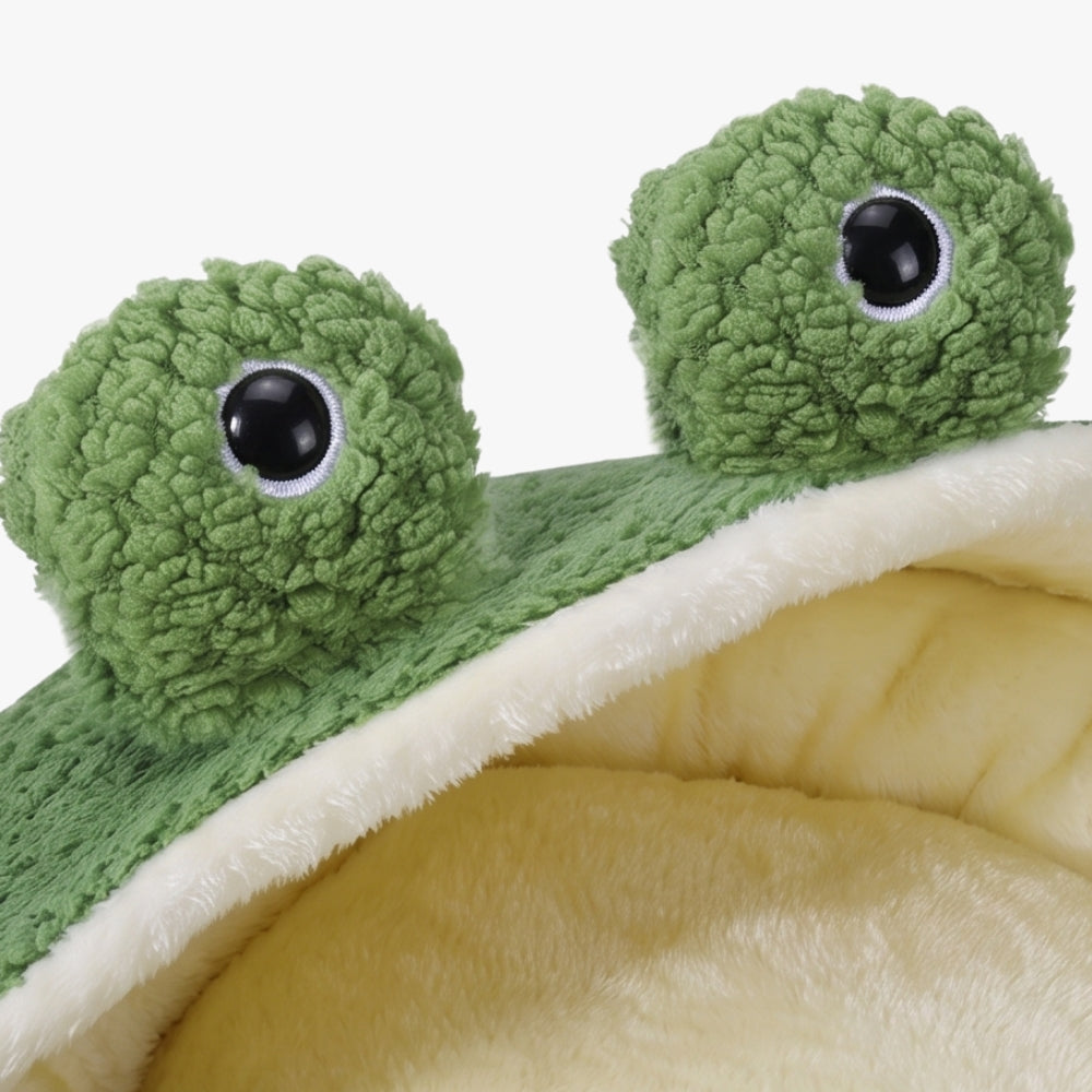 panier-pour-chien-semi-ferme-rond-grenouille-en-velours-yeux