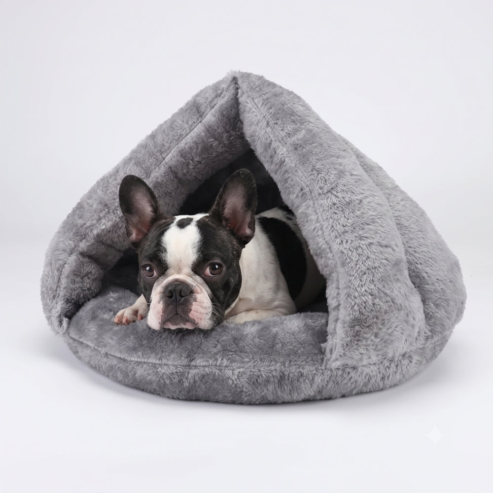 panier-pour-petit-chien-chausson-moelleux-gris