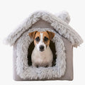 panier-pour-petit-chien-couvert-maison-en-fourrure-gris