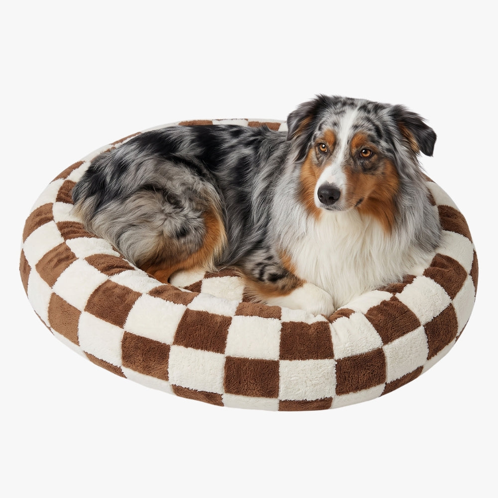 panier-rond-pour-chien-donut-carreaux-marron