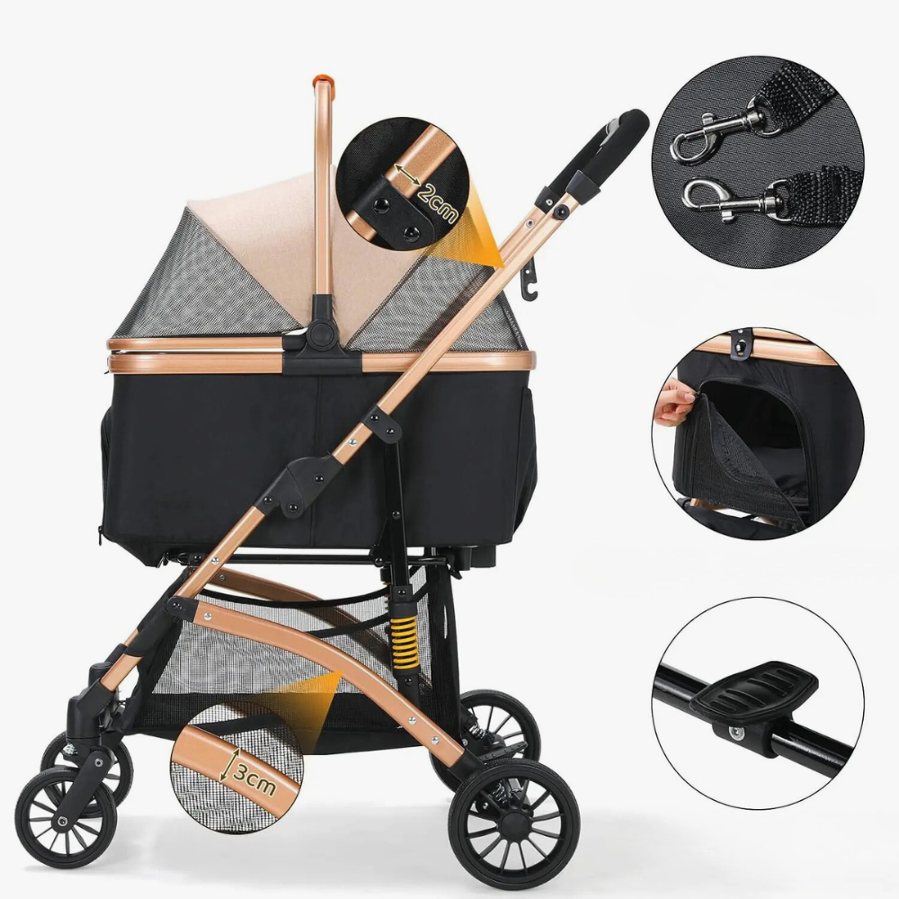 poussette-pour-chien-pliable-noir-et-bronze-specifications