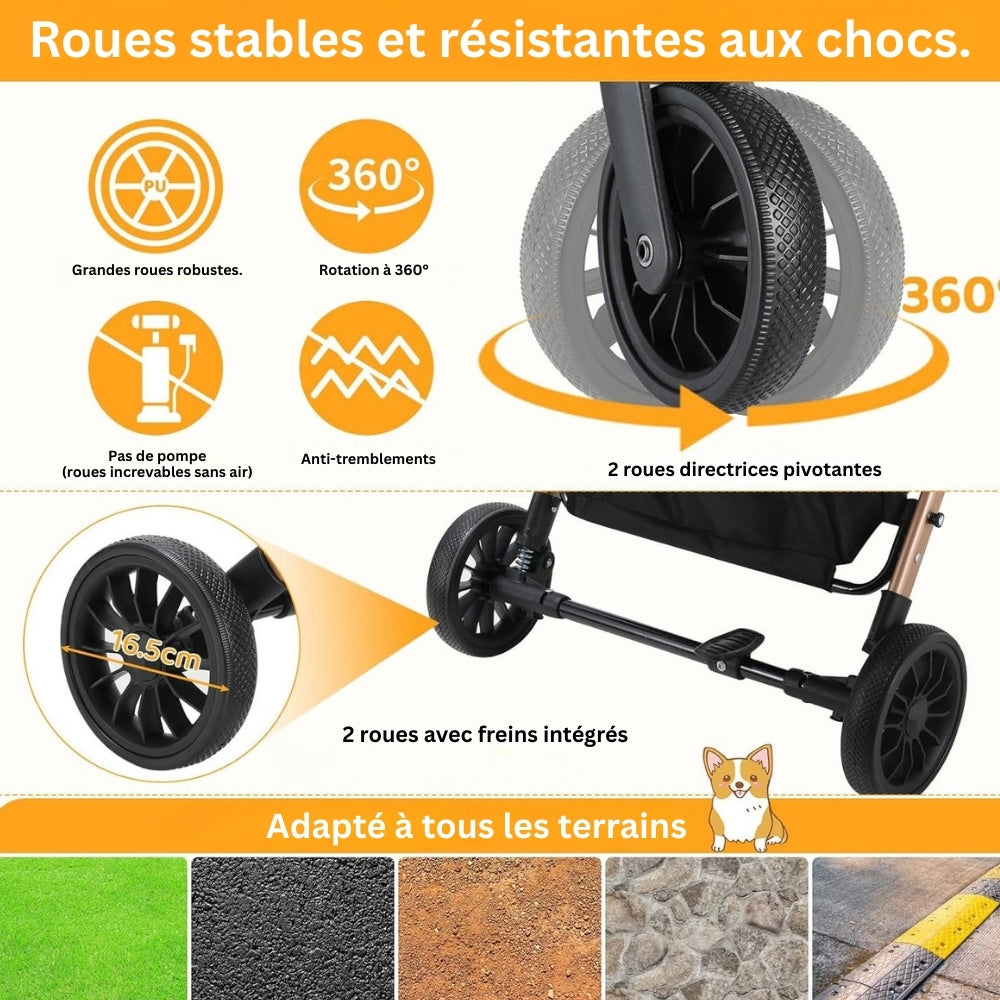 Poussette pour Chien Pliable Tout Terrains Noir et Bronze