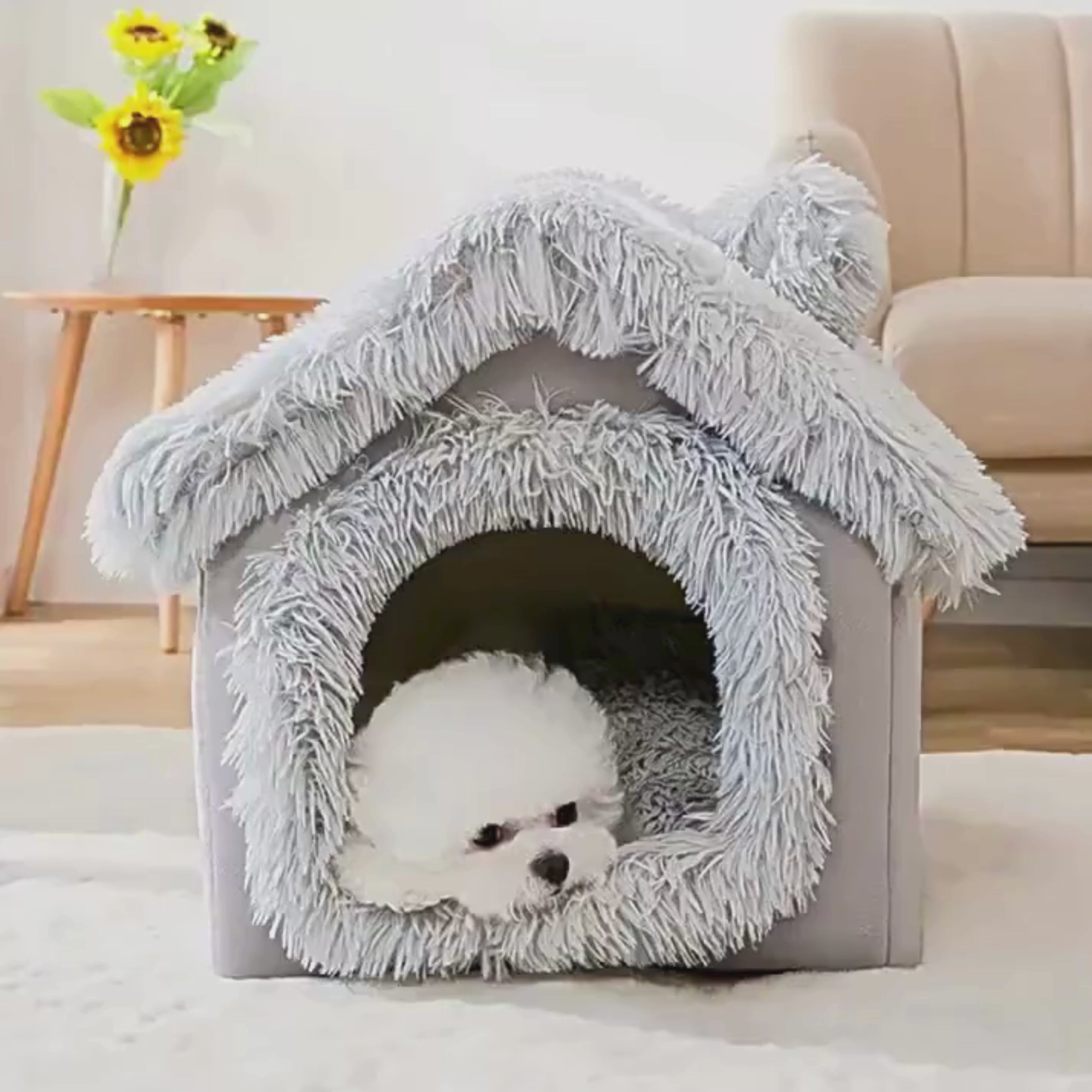 panier-pour-petit-chien-couvert-maison-en-fourrure-video