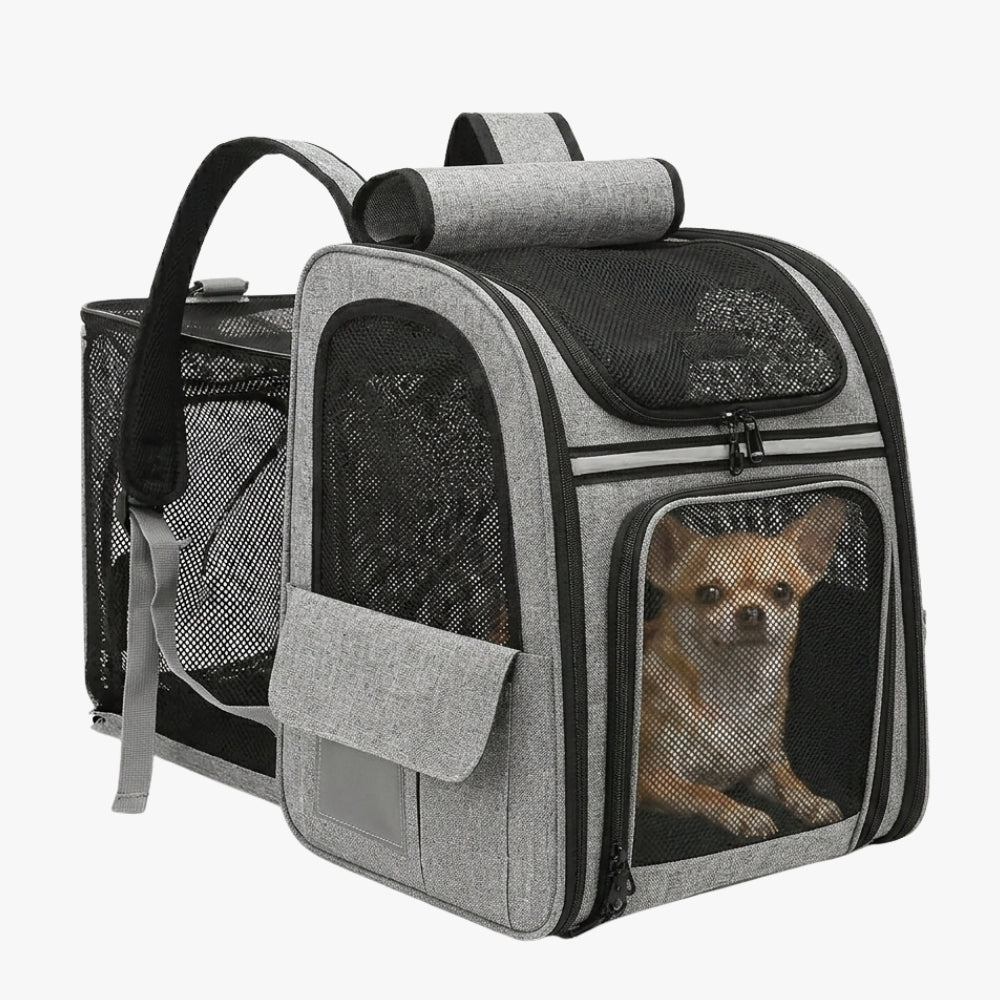 sac-a-dos-pour-petit-chien-convertible-lit-moustiquaire-gris