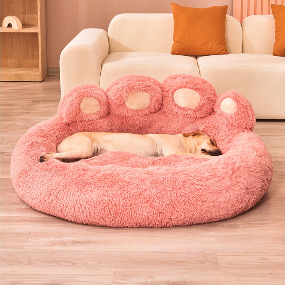 Panier pour Chien Rond en Forme de Patte en Fourrure